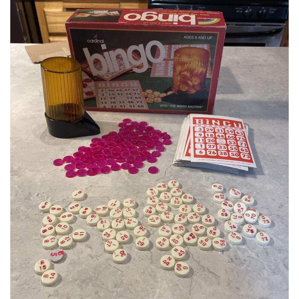 BINGO Vintage 1981 Cardinal 70 Card Premier Edition #1060 "Bingo Machine" VTG